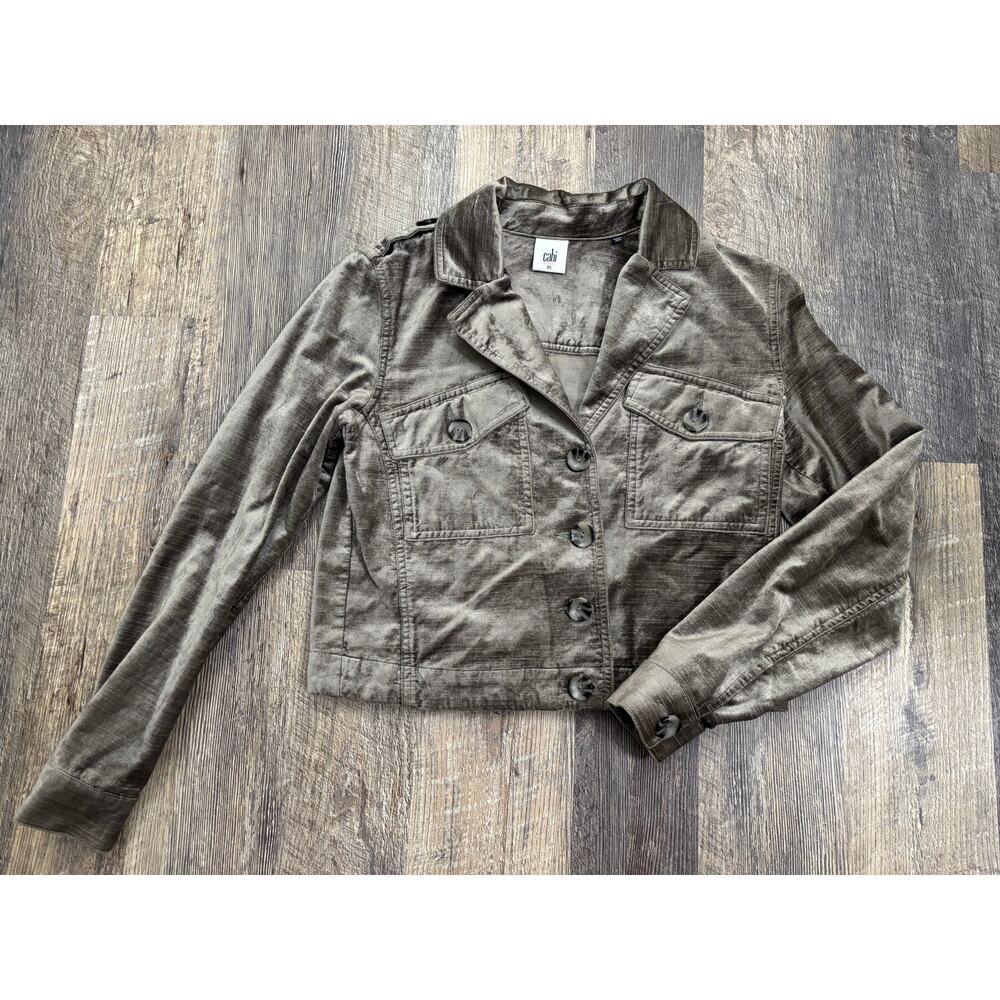 Cabi 3377 Women XS Taupe Velvet Corduroy Cropped Military Jacket Button Front